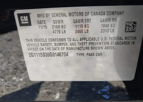 2016 Chevrolet Impala 2Lt from USA, damaged, VIN 2G1115S39G9146704